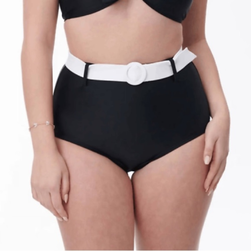 Unique Vintage Black & White Belted Swim Bottoms